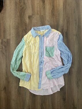 Striped Multi-Color Button-Up Shirt - Pastel Blue, Pink, Yellow, Green